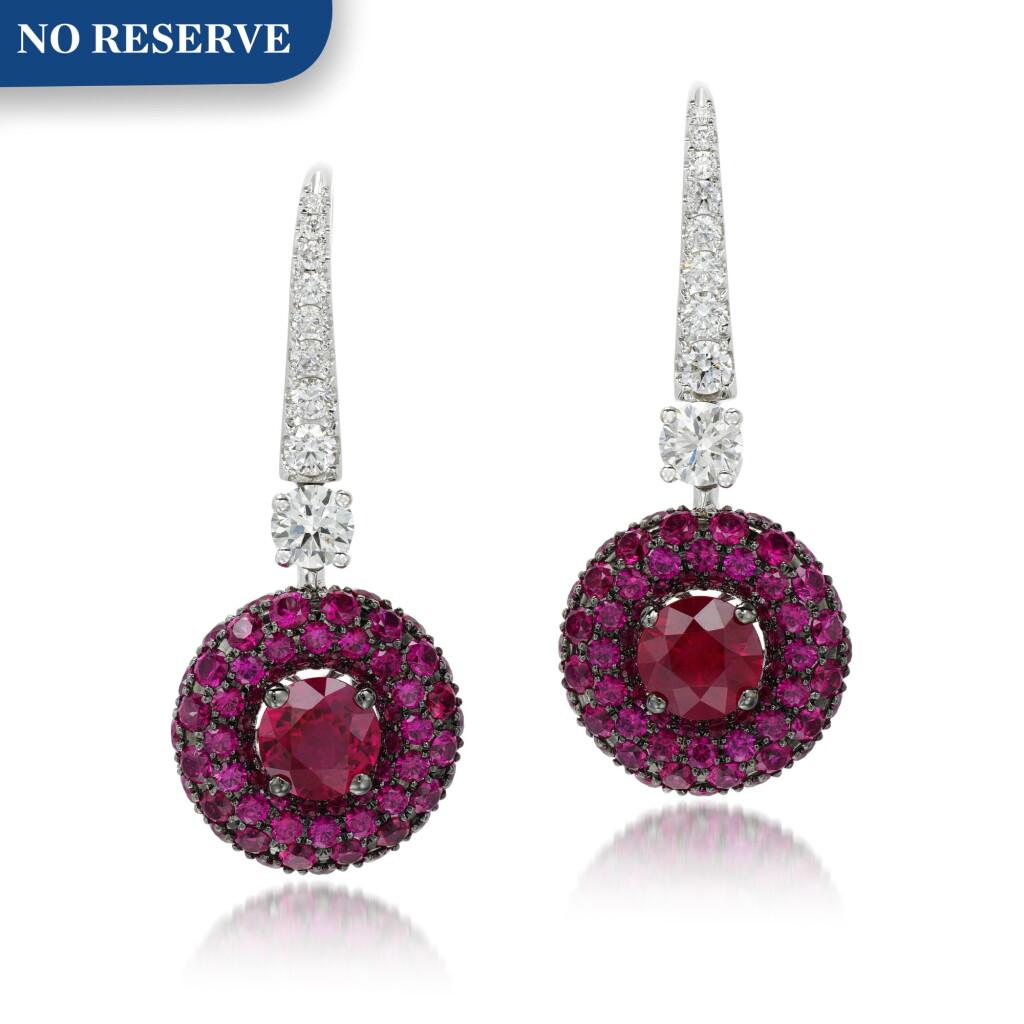 View full screen - View 1 of Lot 51. GRAFF | PAIR OF RUBY AND DIAMOND EARRINGS, 'BOMBÉ HALO'.