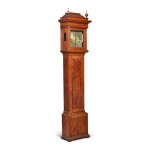 RARE WILLIAM AND MARY FIGURED WALNUT TALL-CASE CLOCK, WORKS BY AUGUSTINE NEISSER, GERMANTOWN, PENNSYLVANIA, CIRCA 1740