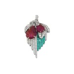 Broche-pendentif rubis, émeraudes et diamants | Ruby, emerald and diamond brooch-pendant