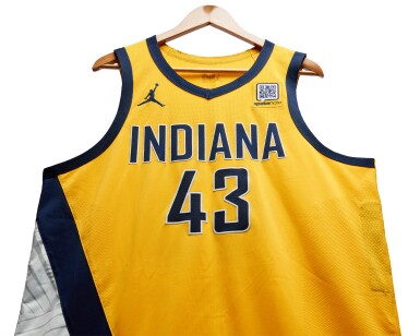 View full screen - View 1 of Lot 95. Pascal Siakam Indiana Pacers 2024-2025 Kia NBA Tip-Off Game Worn Statement Edition Jersey.
