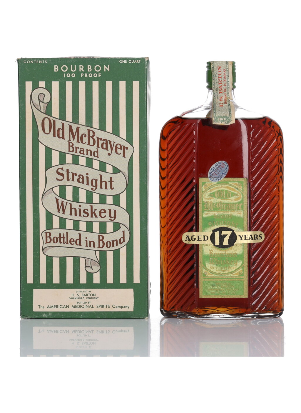 View full screen - View 1 of Lot 255. Old McBrayer 17 Year Old 100 Proof 1917 (1 Bottle Quart).