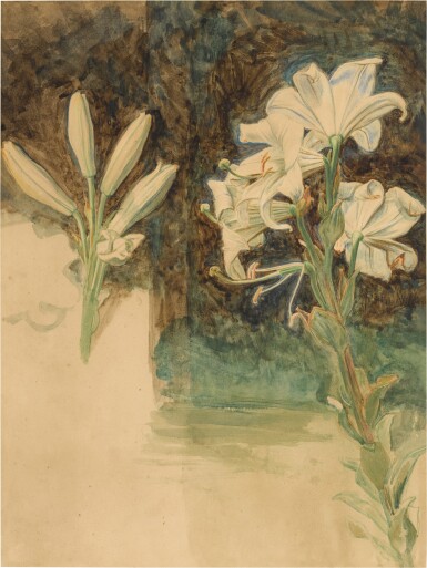 View full screen - View 1 of Lot 62. Study of Lilies for May Morning on Magdalen Tower.