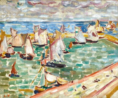View full screen - View 1 of Lot 46. LOUIS VALTAT | VOILIERS AU PORT, PORT EN BESSIN.