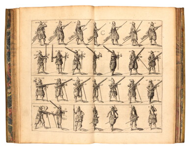 View full screen - View 1 of Lot 457. Wallhausen, L'art militaire pour l'infanterie, Leeuwarden, 1630, contemporary vellum gilt.