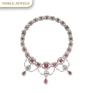 View full screen - View 1 of Lot 159. RUBY AND DIAMOND NECKLACE, CIRCA 1910.