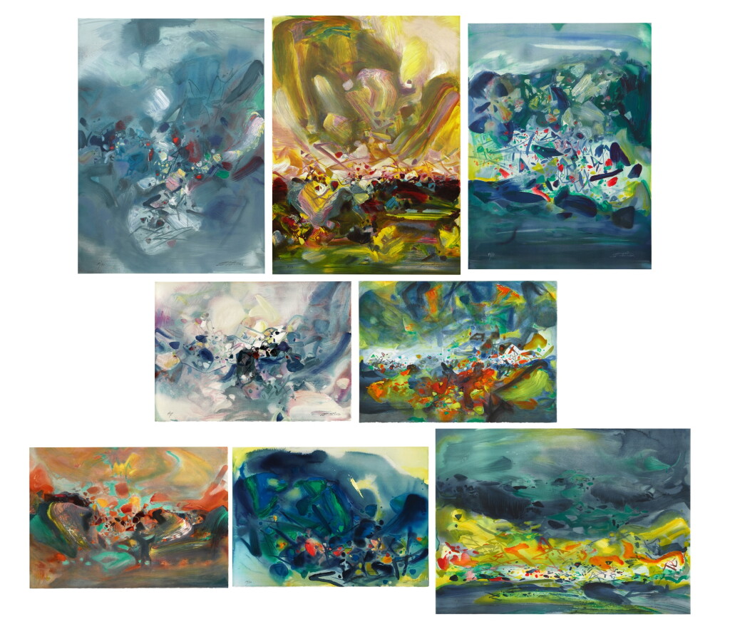 View full screen - View 1 of Lot 1327. Chu Teh-Chun 朱德群 | Composition (Set of 8) 構成(八幅作品).