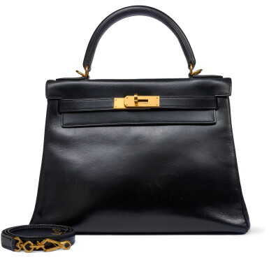 View full screen - View 1 of Lot 109. Vintage Black Box Kelly 28 Retourné Gold Hardware, 1962.