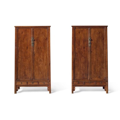 View full screen - View 1 of Lot 4. A pair of 'huanghuali' round-corner cabinets (Yuanjiaogui), Late Ming dynasty, 17th century.