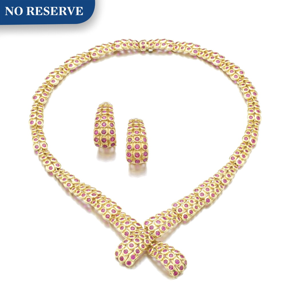 View full screen - View 1 of Lot 528. GOLD AND RUBY DEMI-PARURE.