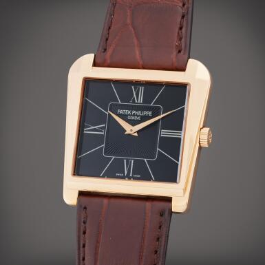 View full screen - View 1 of Lot 381. Reference 5489R-001 Gondolo Trapeze | A pink gold trapezoidal wristwatch, Circa 2007.