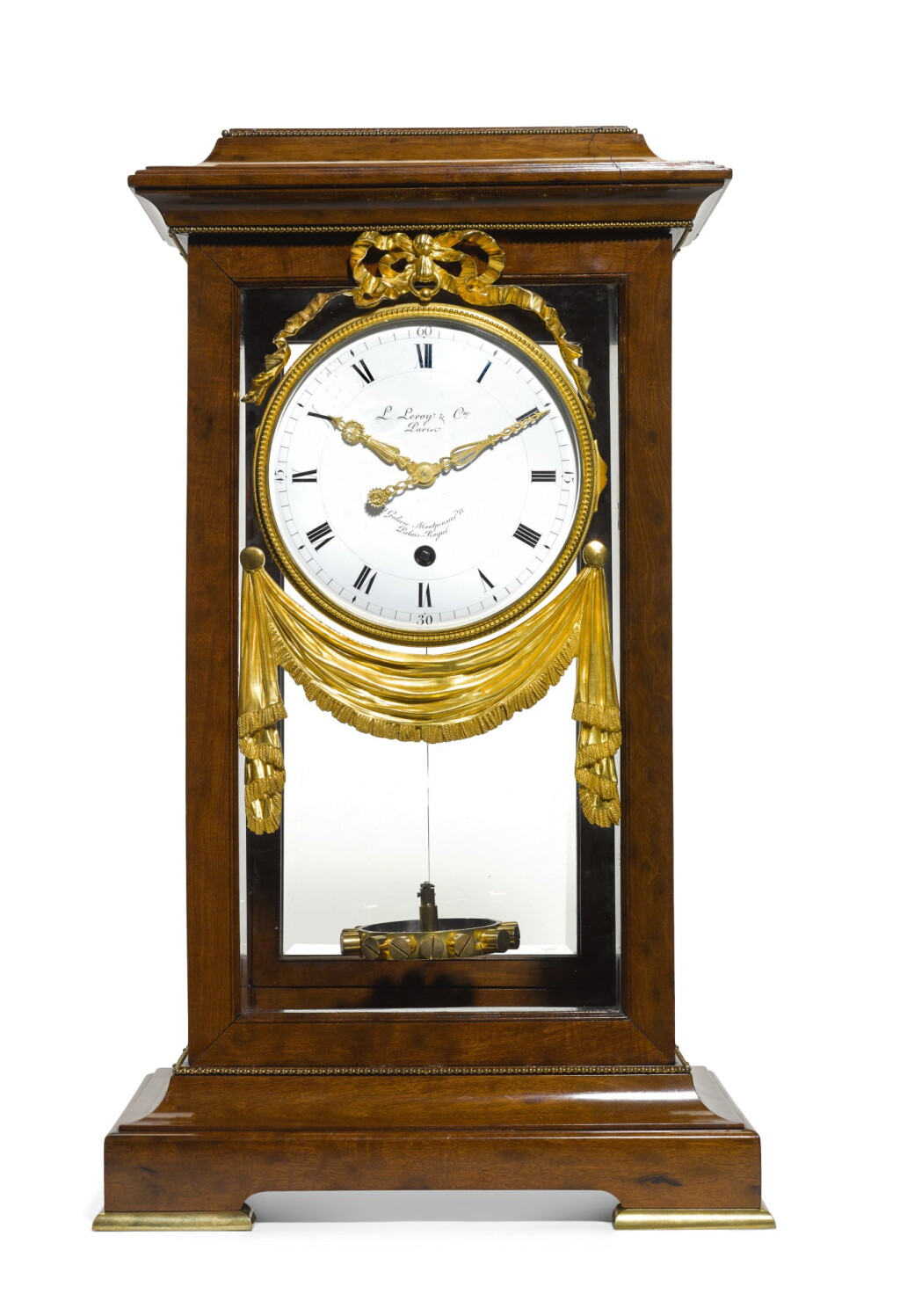 View full screen - View 1 of Lot 92. A GILT-MOUNTED MAHOGANY YEAR-GOING MANTEL REGULATOR WITH TORSION PENDULUM, FRENCH, CIRCA 1875.
