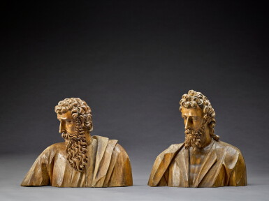 View full screen - View 1 of Lot 50. Spanish, early 17th century | Pair of Busts of Apostles .