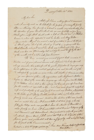 View full screen - View 1 of Lot 1116. (Adams, John) | A letter linking three generations of the Adams family.