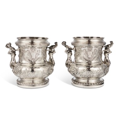 View full screen - View 1 of Lot 244. A Pair of German Silver Wine Coolers after Meissonier, Simon Rosenau, Bad Kissingen, Circa 1900.