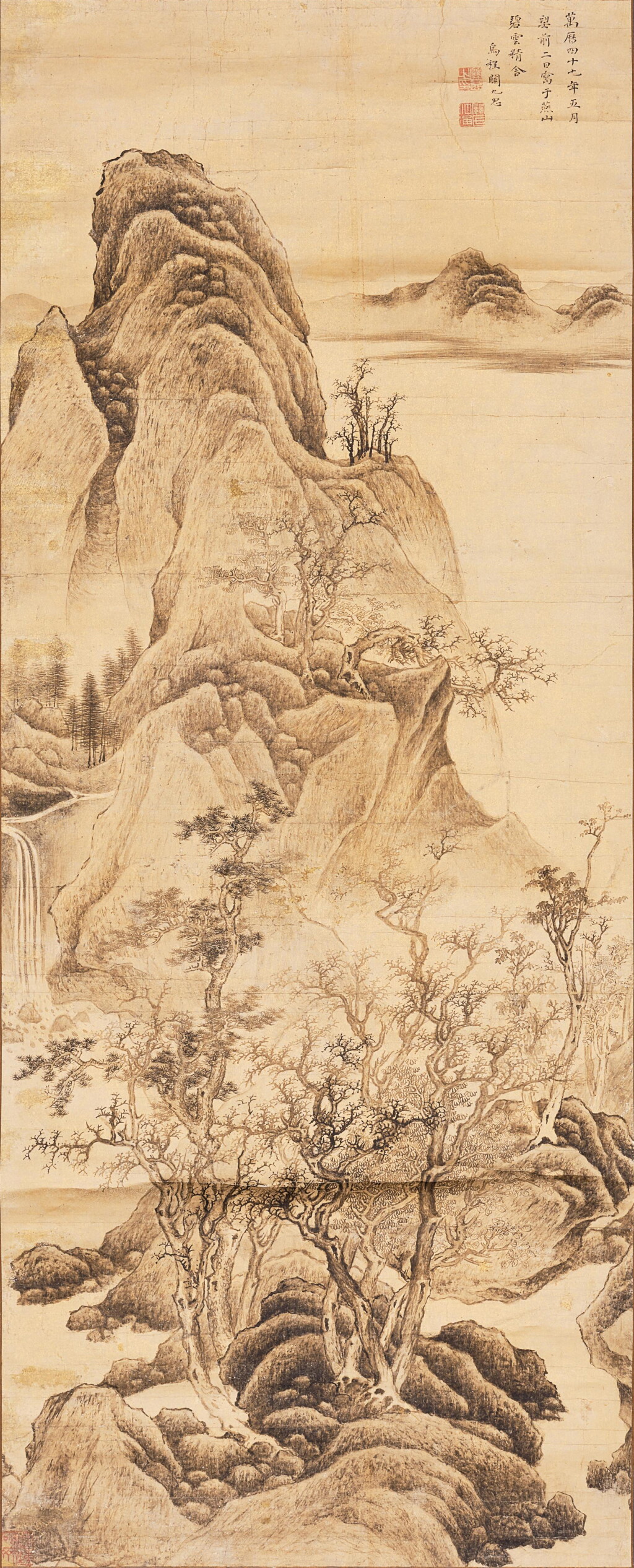 View full screen - View 1 of Lot 9096. 關思 秋山懸水圖 | Guan Si, Landscape.