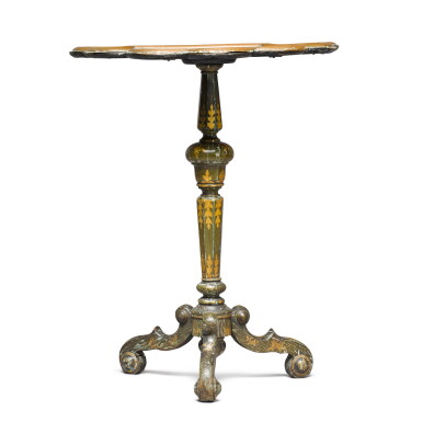 View full screen - View 1 of Lot 141. An unusual William and Mary green japanned copper tripod table, late 17th century.