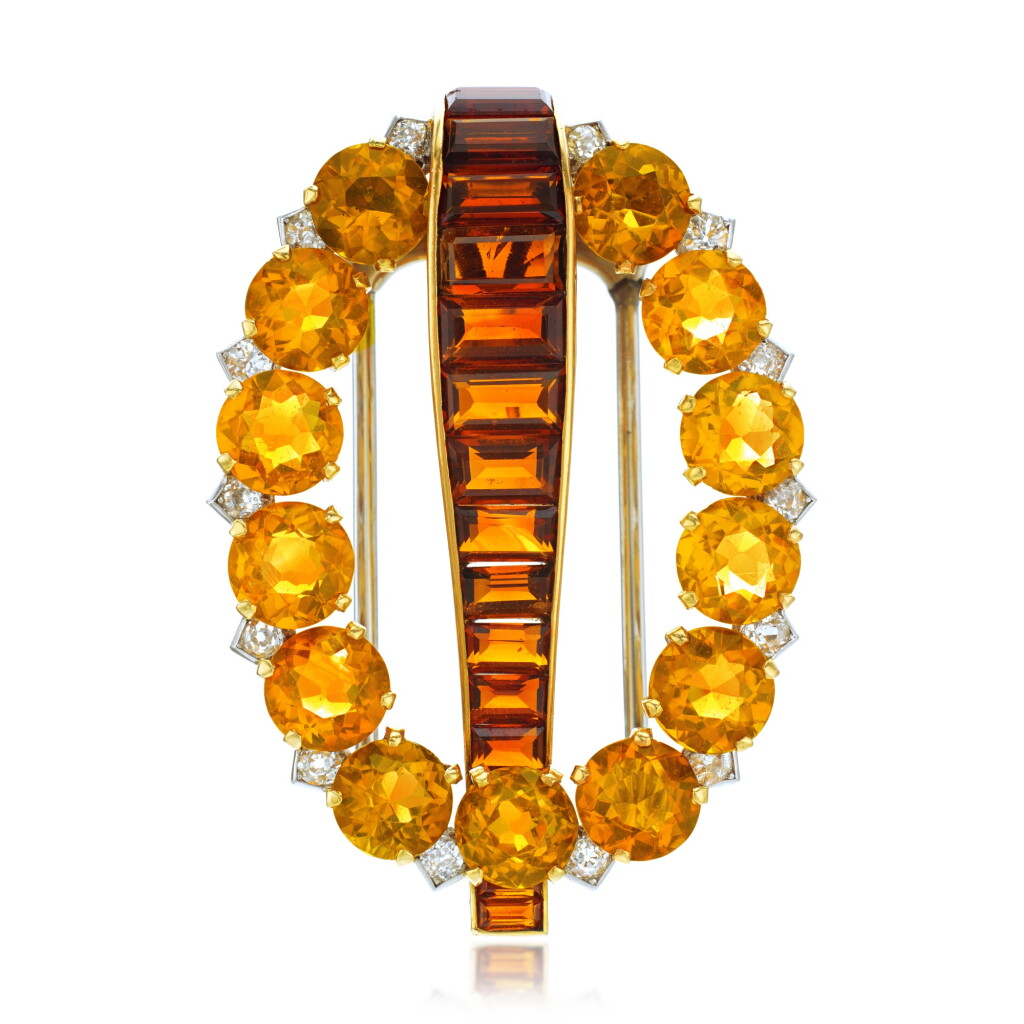 View full screen - View 1 of Lot 330. Citrine and Diamond Brooch.