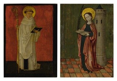 View full screen - View 1 of Lot 55. GERMAN SCHOOL, 16TH CENTURY | SAINT BERNARD OF CLAIRVAUX; SAINT BARBARA.