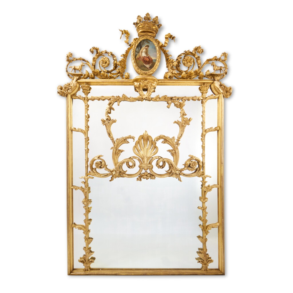 View full screen - View 1 of Lot 122. A Large George III Giltwood and Painted Overmantel Mirror, Circa 1780.