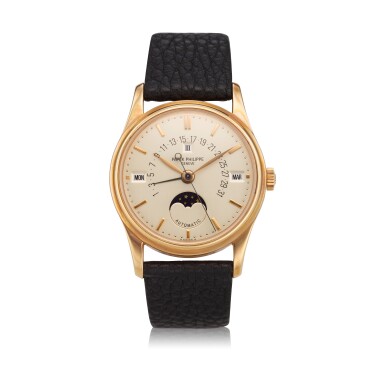 View full screen - View 1 of Lot 249. Reference 5050 A pink gold automatic perpetual calendar wristwatch with retrograde date and moon phases, Circa 1997 .