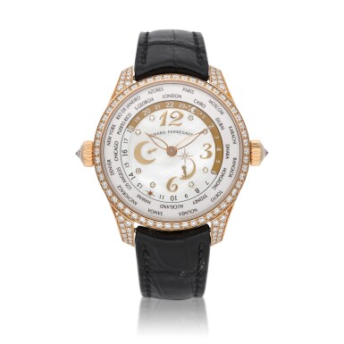 View full screen - View 1 of Lot 49. WW.TC, Ref. 49860 | A pink gold and diamond-set world time wristwatch with mother-of-pearl dial | Circa 2008.