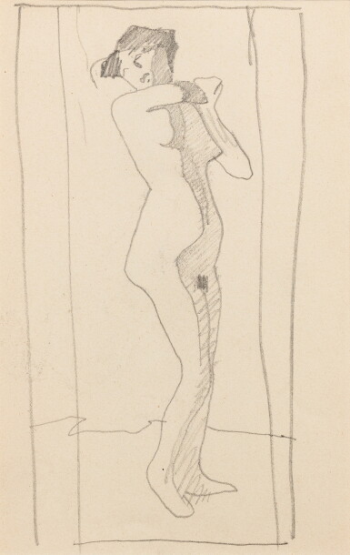 View full screen - View 1 of Lot 232. Femme nue assise sur le sol, le corps appuyé sur les bras (recto); Femme nue debout de trois quarts vers la droite, mains réunies au niveau de l'épaule gauche (verso).