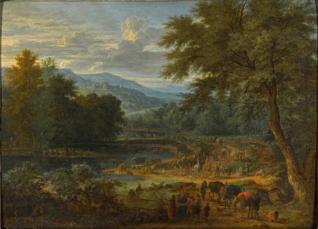 View full screen - View 1 of Lot 109. River landscape with drovers, cattle and gentlemen on horseback.