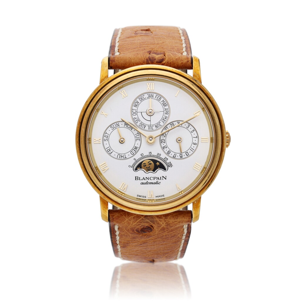 View full screen - View 1 of Lot 270. Reference 5495-1418-55 Villeret | A yellow gold perpetual calendar wristwatch with moon phases, Circa 1995.