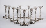 A Set of Ten Danish Silver Grapevine Pattern Tall Candlesticks, No. 264, Designed by Georg Jensen, Georg Jensen Silversmithy, 20th Century
