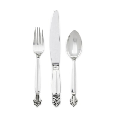 View full screen - View 1 of Lot 6. A Danish silver Acanthus pattern flatware service, Georg Jensen Silversmithy, Copenhagen, circa 1945-77.