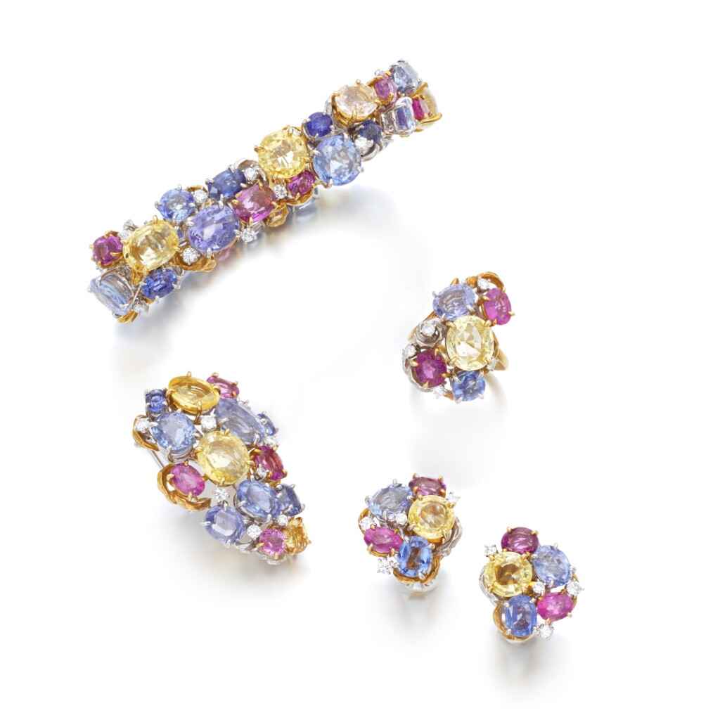 View full screen - View 1 of Lot 796. Sapphire, coloured sapphire and diamond parure.