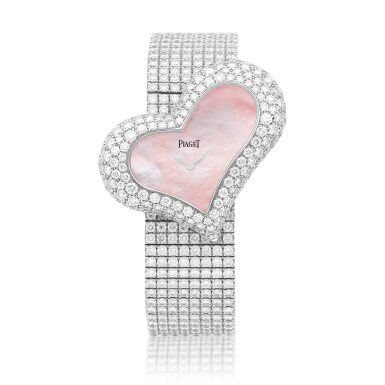 View full screen - View 1 of Lot 8608. Limelight Funny Heart, Reference P10397 | A white gold and diamond-set bracelet watch with mother-of-pearl dial, Circa 2012 | 伯爵 | Limelight Funny Heart 型號P10397 | 白金鑲鑽石鏈帶腕錶,備珠母貝錶盤,約2012年製.