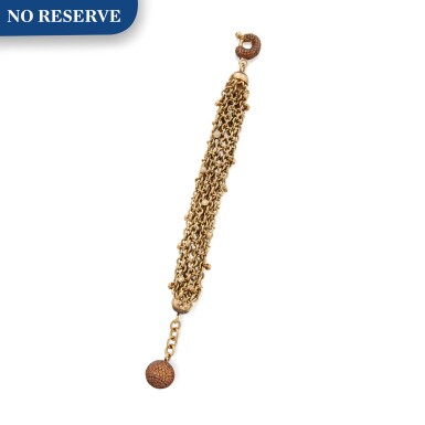 View full screen - View 1 of Lot 249. Gold, Spessartine Garnet and Diamond Bracelet.