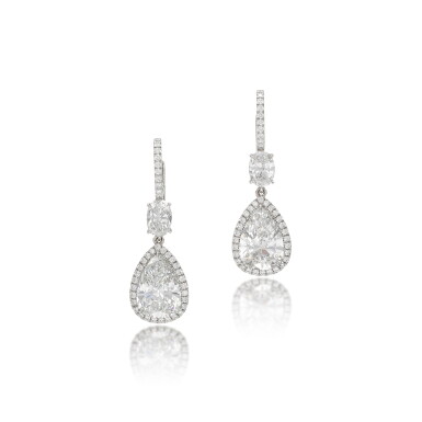 View full screen - View 1 of Lot 52. Pair of diamond earrings .