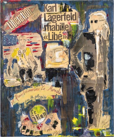 View full screen - View 1 of Lot 461. Design for the title page of a special edition of Liberation; ‘Karl Lagerfeld rhabille <<Libé’, 2010 | Gruppe von drei ‚Liberation‘ Zeitungsporträts von Karl Lagerfeld, 2010.