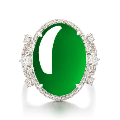 View full screen - View 1 of Lot 1678. Jadeite and Diamond Ring | 天然翡翠 配 鑽石 戒指 .