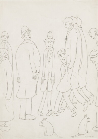 View full screen - View 1 of Lot 629. LAURENCE STEPHEN LOWRY, R.A. | A GROUP OF FIGURES.