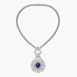 Sapphire and Diamond Pendent Necklace | Bucherer | 12.46 克拉 天然 「斯里蘭卡」未經加熱藍寶石 配 鑽石 項鏈