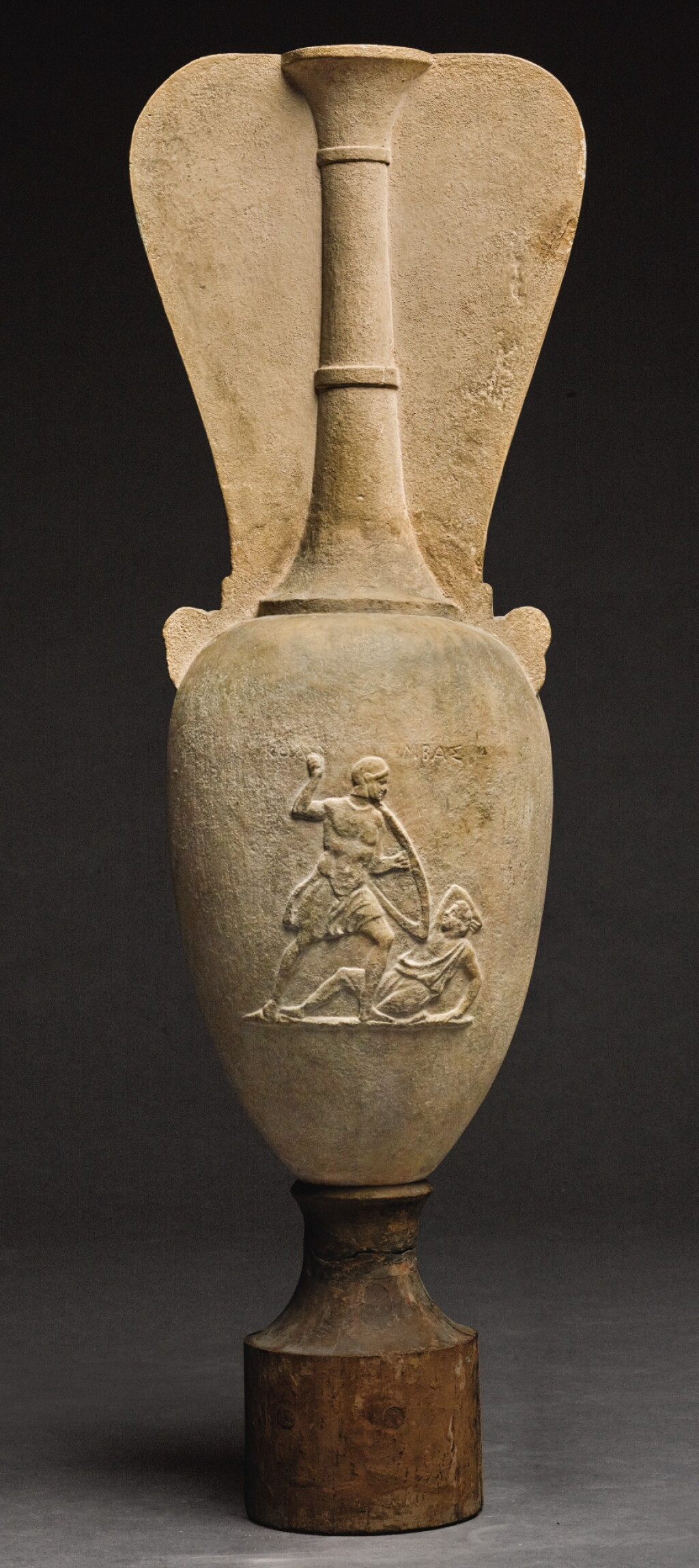 View full screen - View 1 of Lot 21. A FRAGMENTARY GREEK MARBLE LOUTROPHOROS INSCRIBED FOR KOLYMBAS, ATTIC, 1ST HALF OF THE 4TH CENTURY B.C..