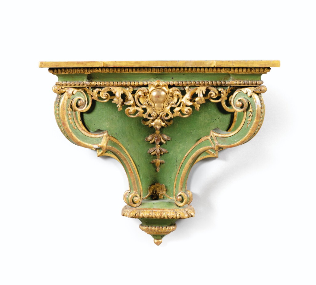 View full screen - View 1 of Lot 162. An early Louis XV parcel-gilt and green lacquered console, circa 1720 .