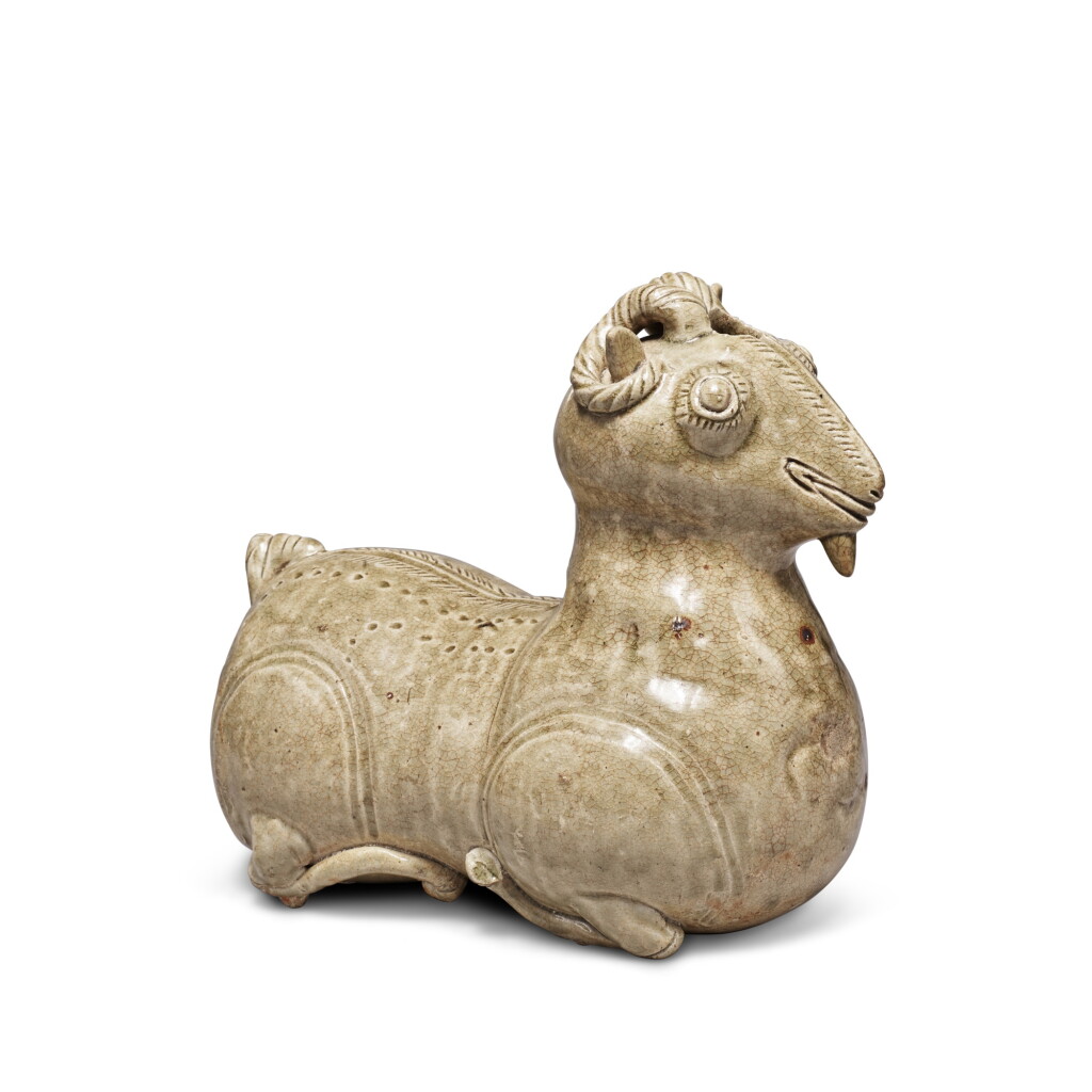 View full screen - View 1 of Lot 232. A 'Yue' celadon-glazed ram-form water vessel, Western Jin dynasty.