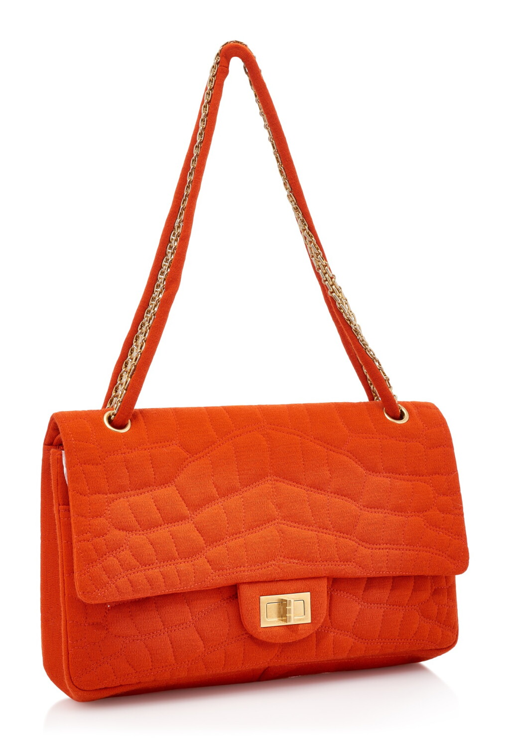 View full screen - View 1 of Lot 60. ORANGE JERSEY WITH GOLD-TONE METAL 2.55 SHOULDER BAG, CHANEL, 2009.