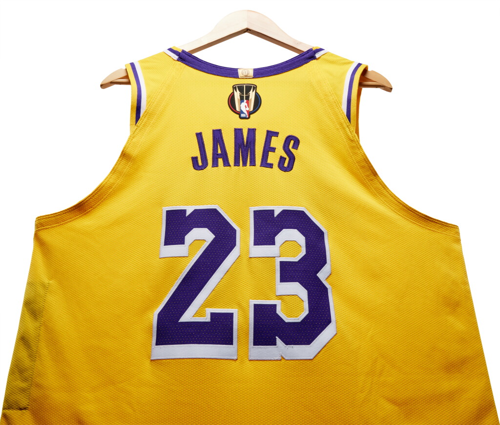 View full screen - View 1 of Lot 45. LeBron James 2023-2024 'In-Season Tournament Semifinals' Game Worn Los Angeles Lakers Icon Edition Jersey .