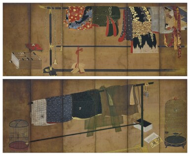 View full screen - View 1 of Lot 2016. Anonymous, Whose Sleeves? (Tagasode), Edo period, early 17th century | 誰ヶ袖図屏風 江戸時代初期 17世紀.