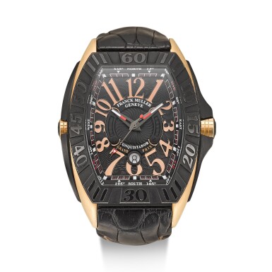 View full screen - View 1 of Lot 8267. FRANCK MULLER | CONQUISTADOR GPG, REFERENCE 9900 SC DT GPG A PINK GOLD AND PVD COATED WRISTWATCH WITH DATE, CIRCA 2000.