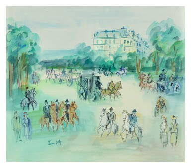 View full screen - View 1 of Lot 66. JEAN DUFY | CALÈCHES ET CAVALIERS PRÈS DU BOIS DE BOULOGNE.