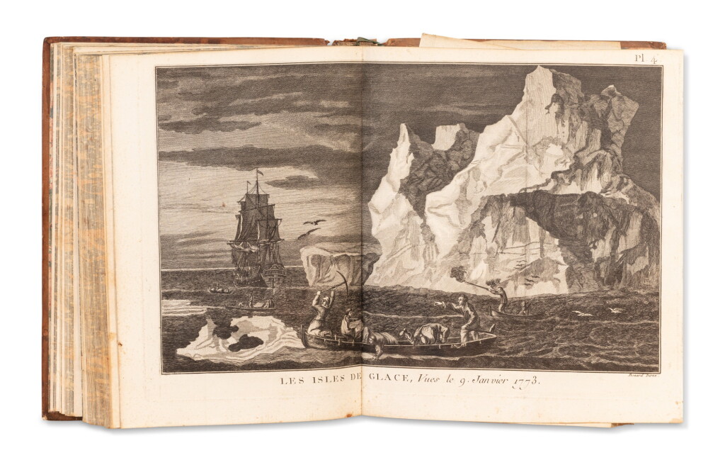 View full screen - View 1 of Lot 4. Relation des voyages entrepris par ordre de sa Majesté Britannique pour faire des découvertes dans l'hémisphère méridional. 4 volumes. - Voyage dans l'hémisphère austral. 5 volumes - Troisième voyage de Cook ou Voyage à l'océan pacifique. 4 volumes. Paris, Saillant, Nyon, Panckoucke, 1774-1778-1785..
