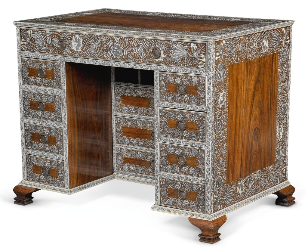 View full screen - View 1 of Lot 175. AN ANGLO-INDIAN IVORY INLAID ROSEWOOD WRITING OR DRESSING TABLE, VIZAGAPATAM, MID-18TH CENTURY.