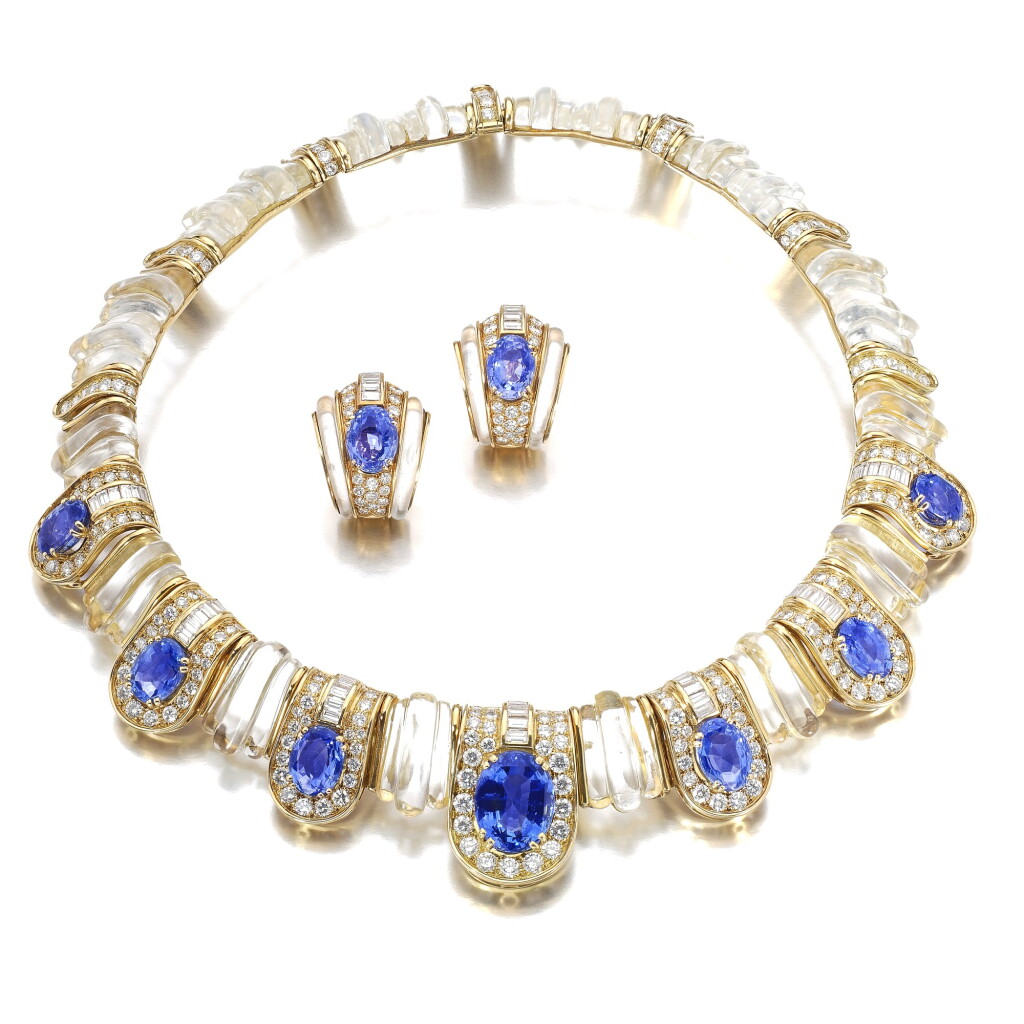 View full screen - View 1 of Lot 620. Boucheron | Rock crystal, sapphire and diamond demi-parure | 寶詩龍 | 白水晶配藍寶石及鑽石首飾套裝.
