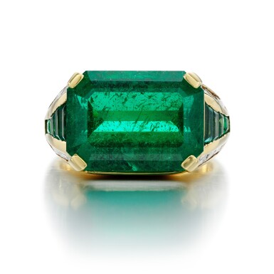 View full screen - View 1 of Lot 255. Emerald and diamond ring.
